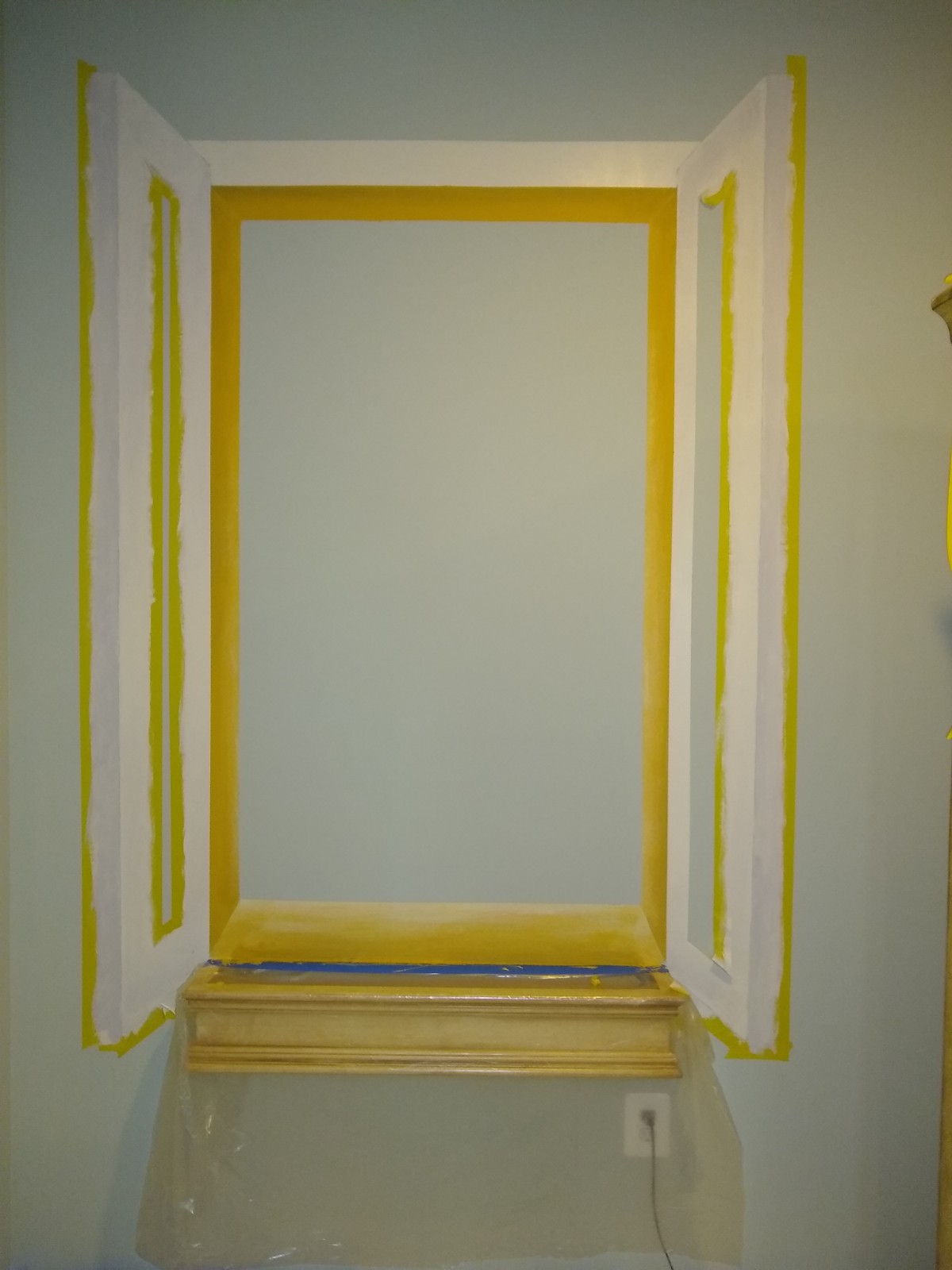 One sketched window with window frame painted